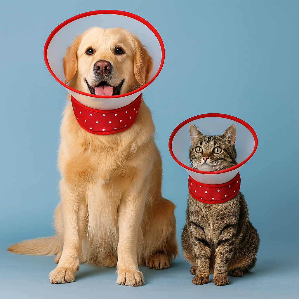 Soft Adjustable Pet Recovery Cone Collar for Dogs & Cats - Red