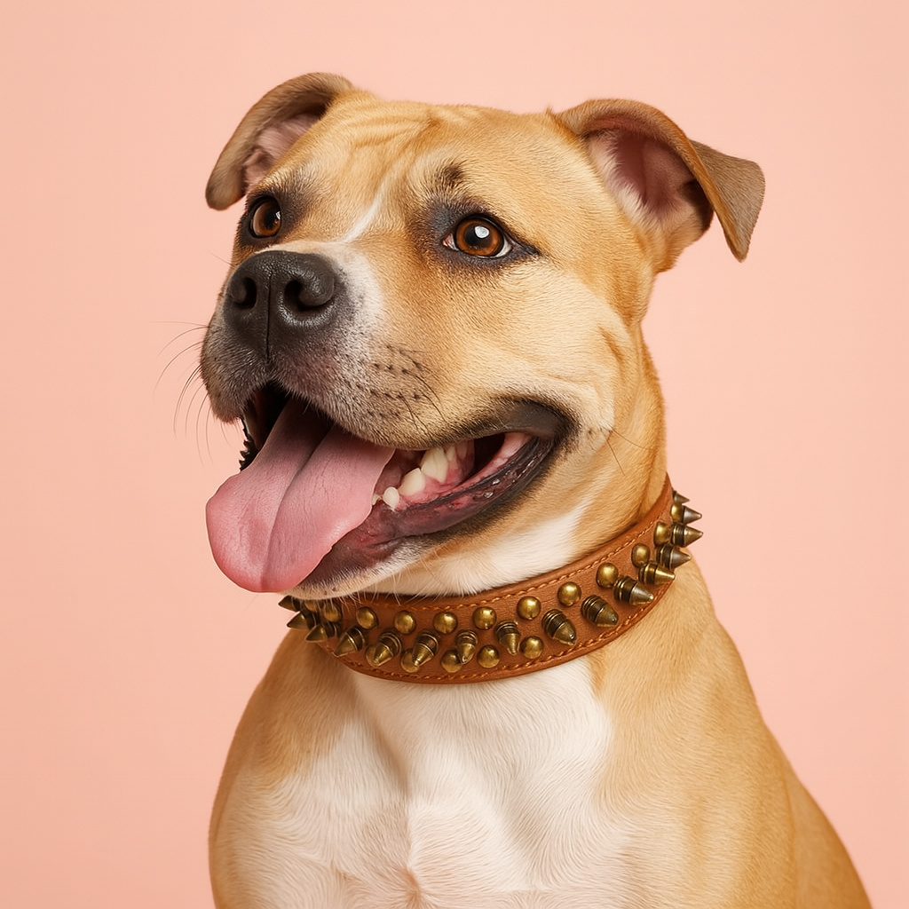 Spiked  Brown Leather Dog Collar for All Breeds