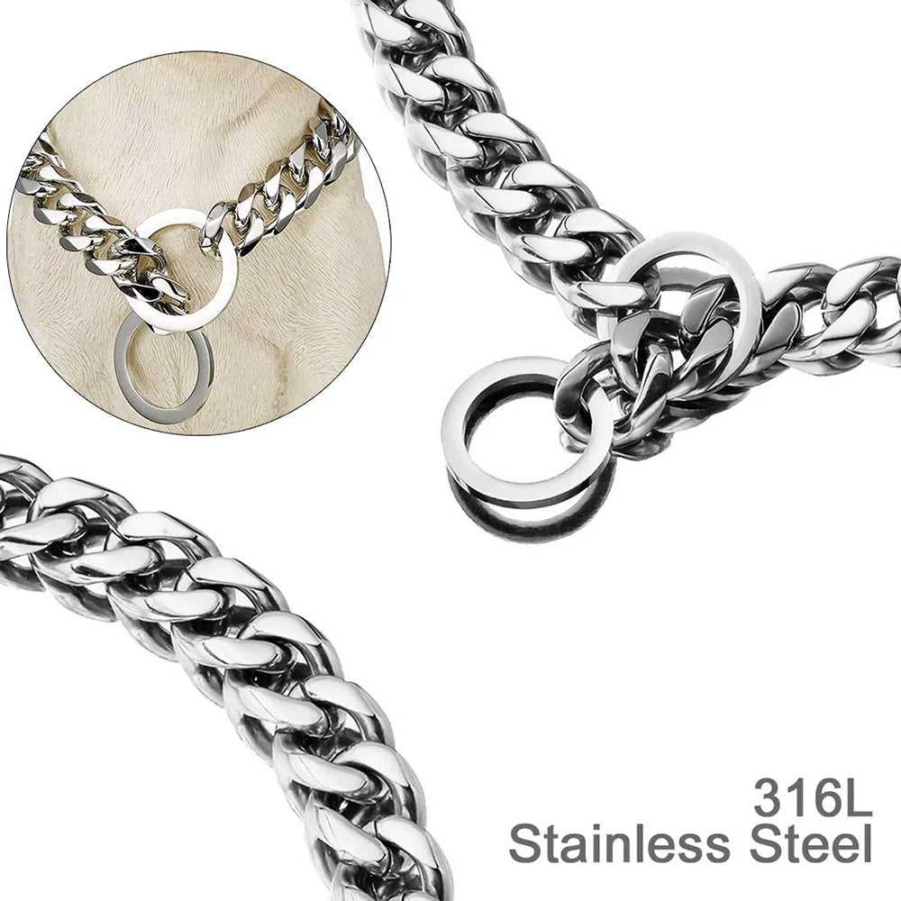 Stainless steel chain necklace with close-up detail 