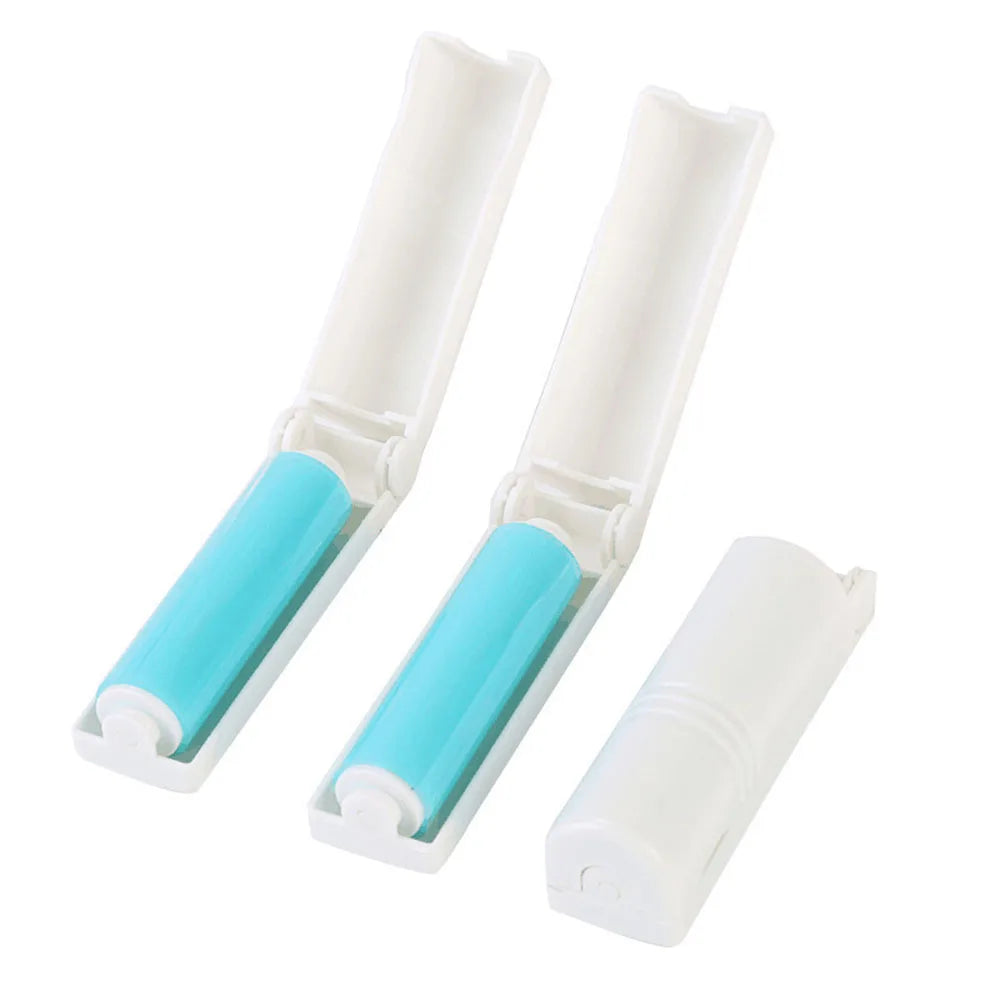 Two white and blue lint roller cleaning tools on a white background