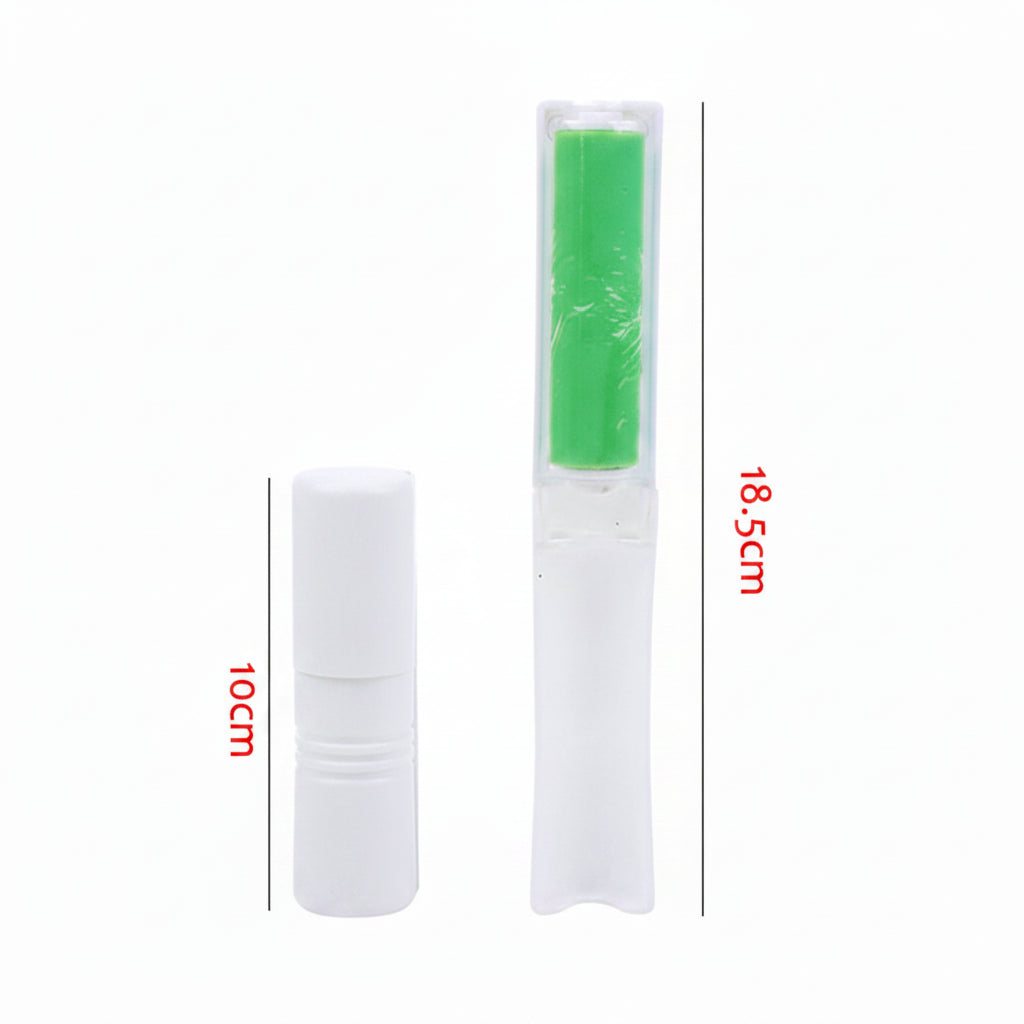 Two white plastic lint cleaning roller shown red height labels reading 10cm and 18.5cm.