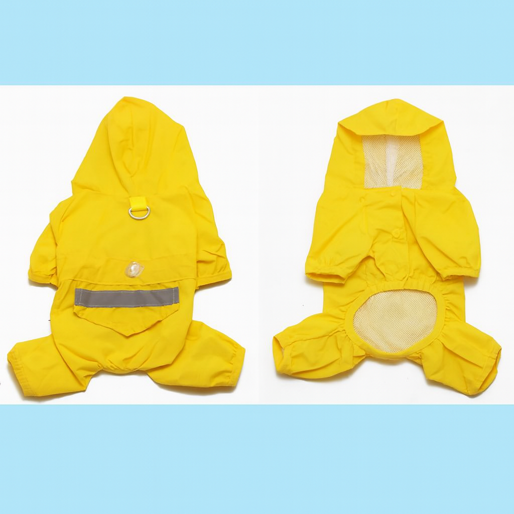 Two yellow dog raincoats on a white background