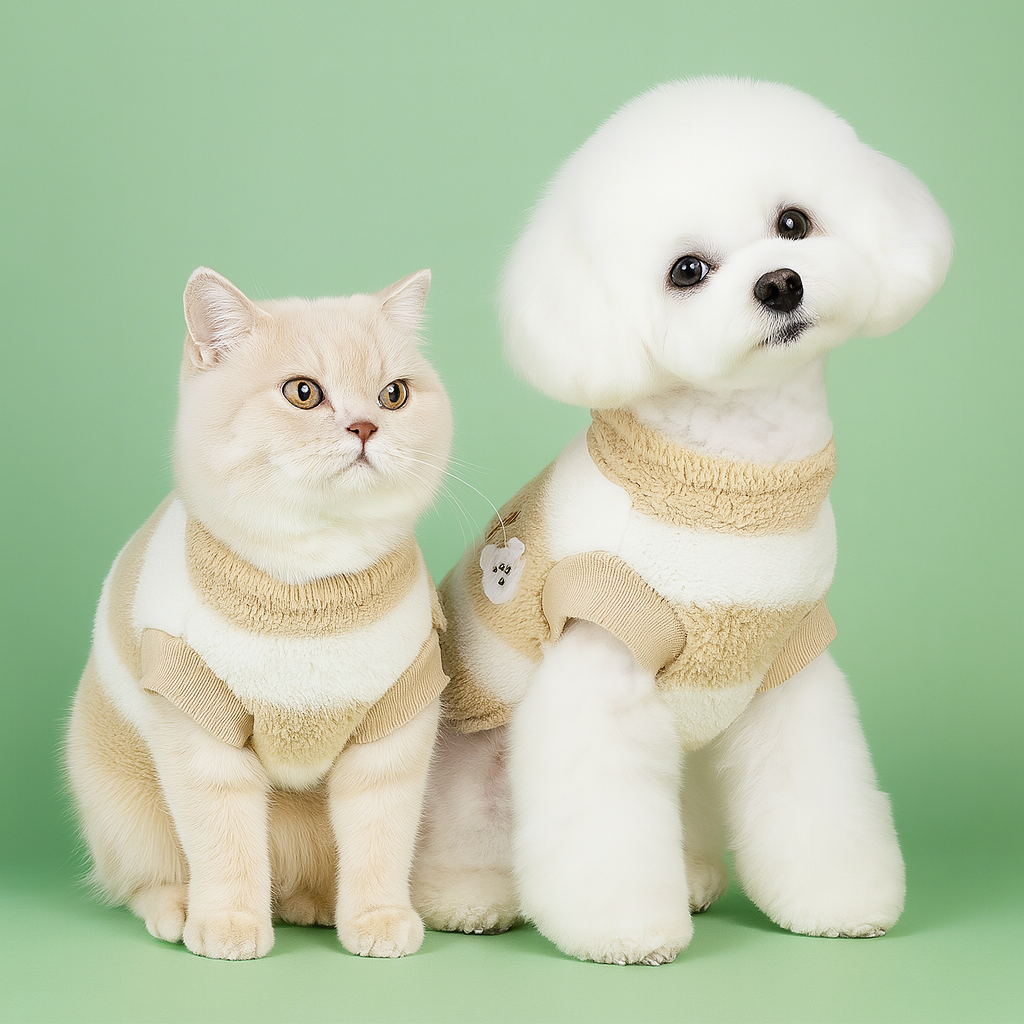Warm Fleece Pet Sweater for Small Dogs & Cats - Beige