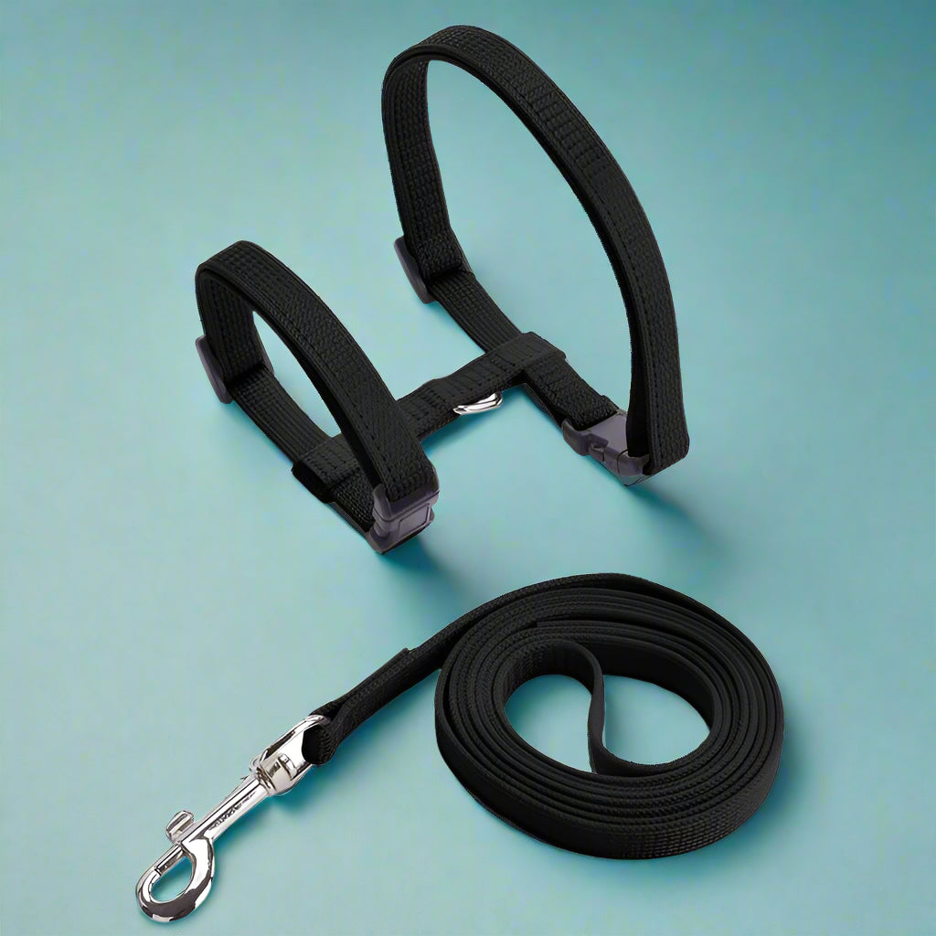 black Adjustable Cat Harness Leash Set