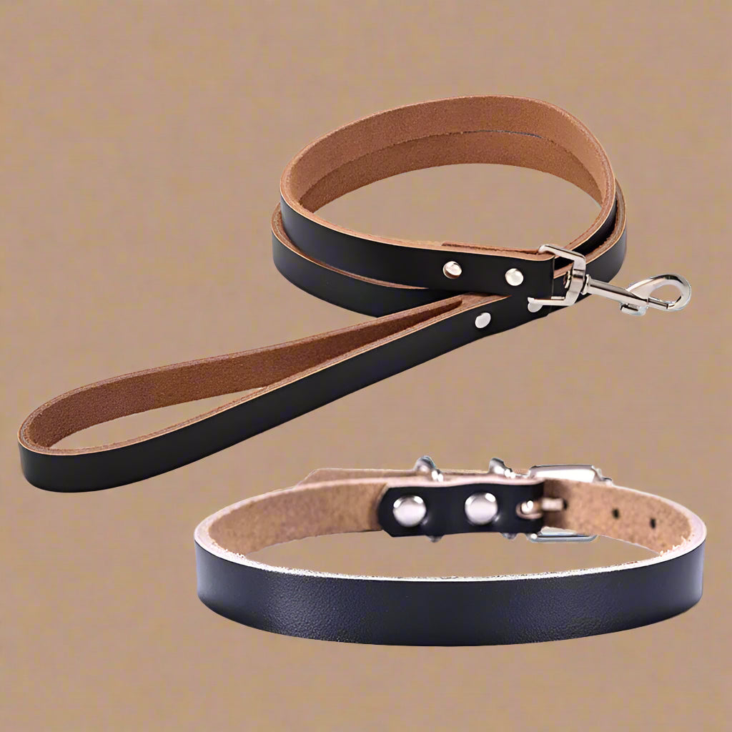black Adjustable Genuine Leather Dog Collar
