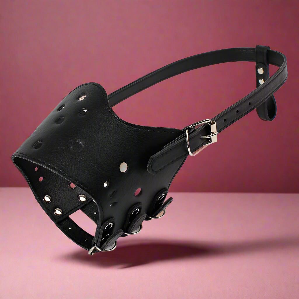 black Adjustable Leather Dog Muzzle Anti-Bark Safe