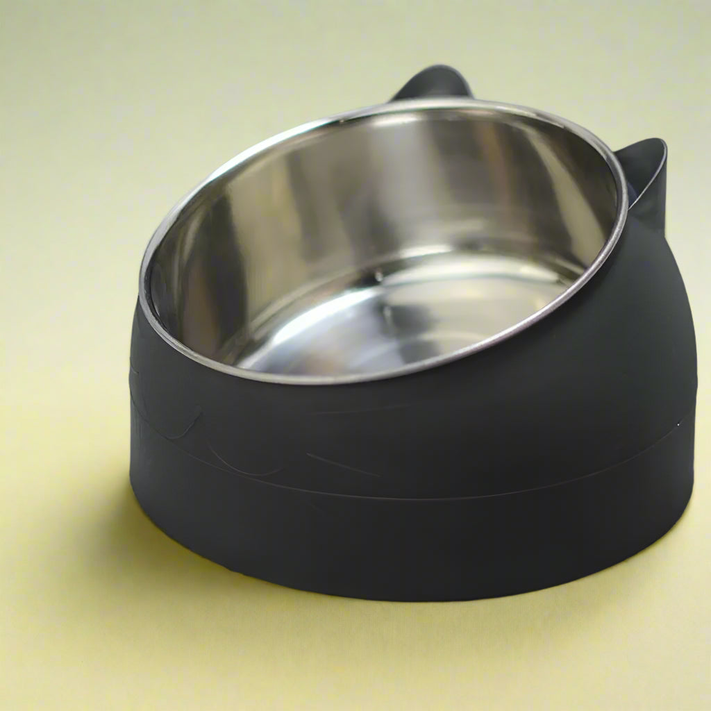 black Tilted Pet Bowl Non-Slip Raised Cat Dog Feeder