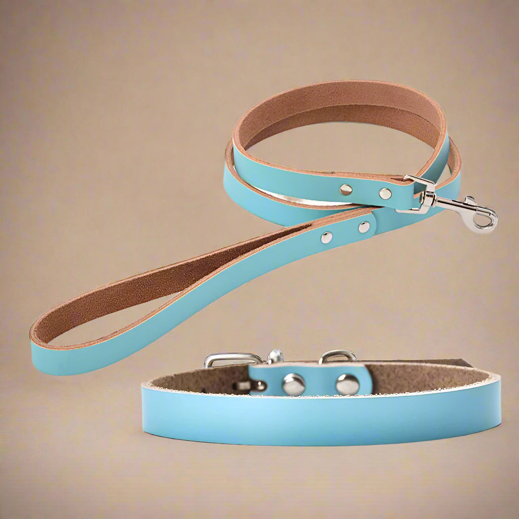 blue Adjustable Genuine Leather Dog Collar