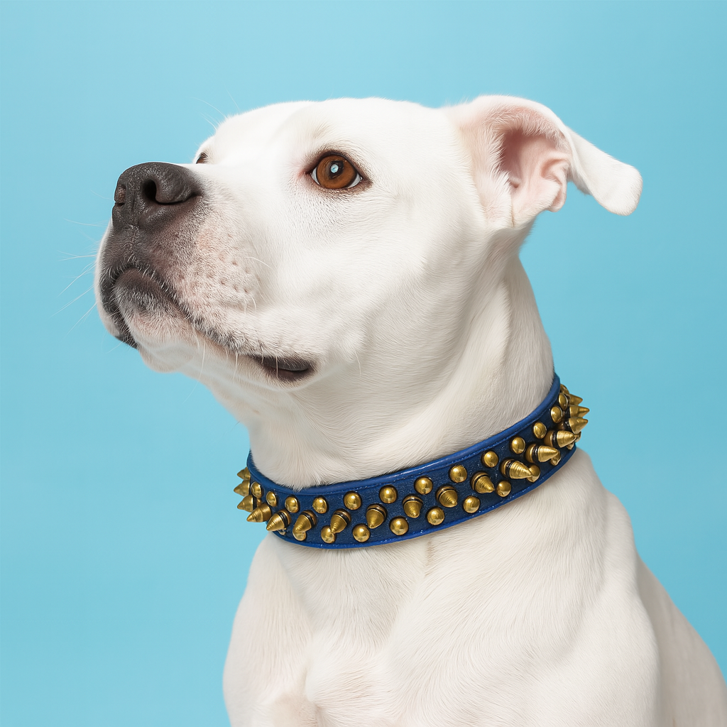 blue Spiked Leather Dog Collar for pets
