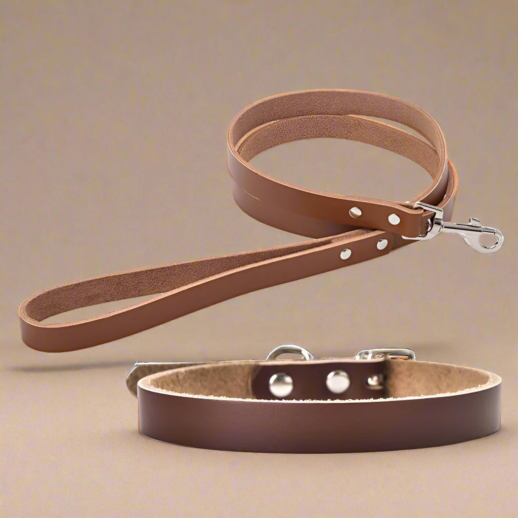 brown Adjustable Genuine Leather Dog Collar