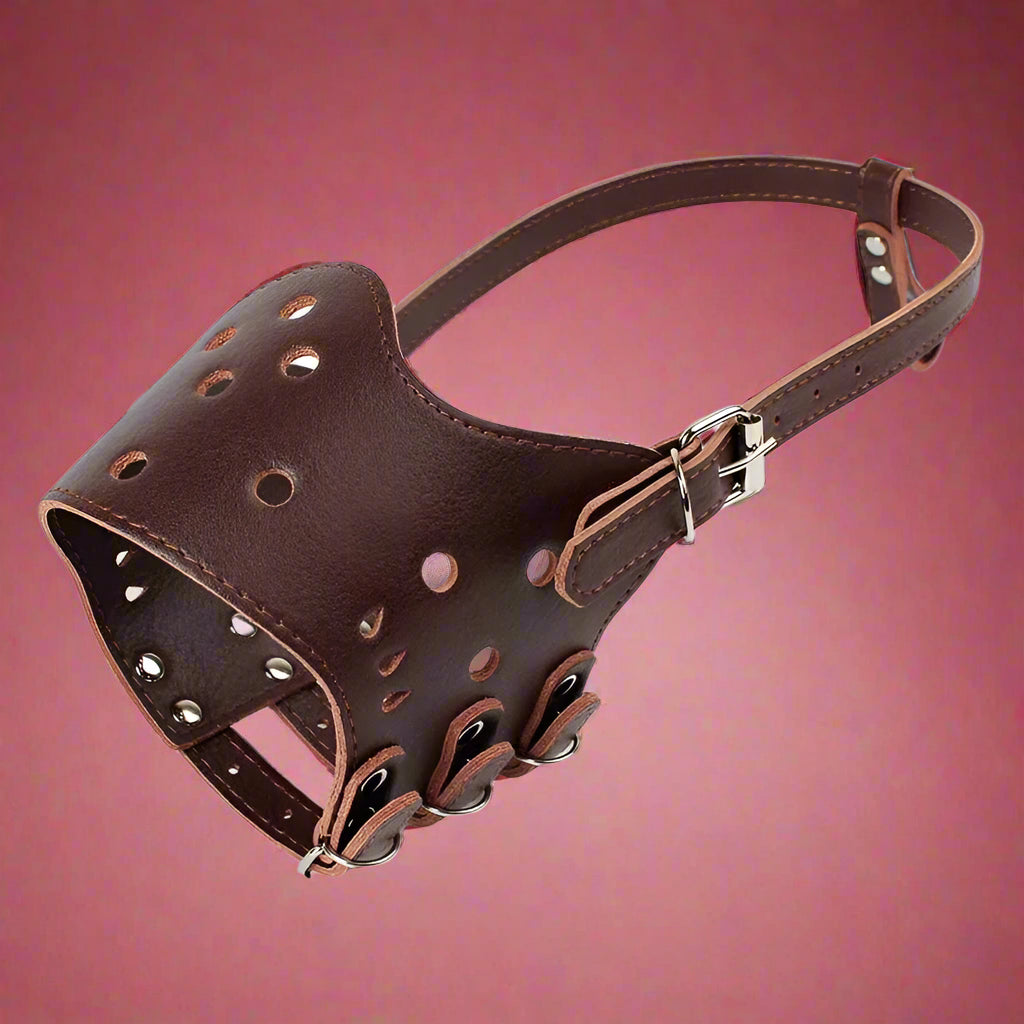 brown Adjustable Leather Dog Muzzle Anti-Bark Safe