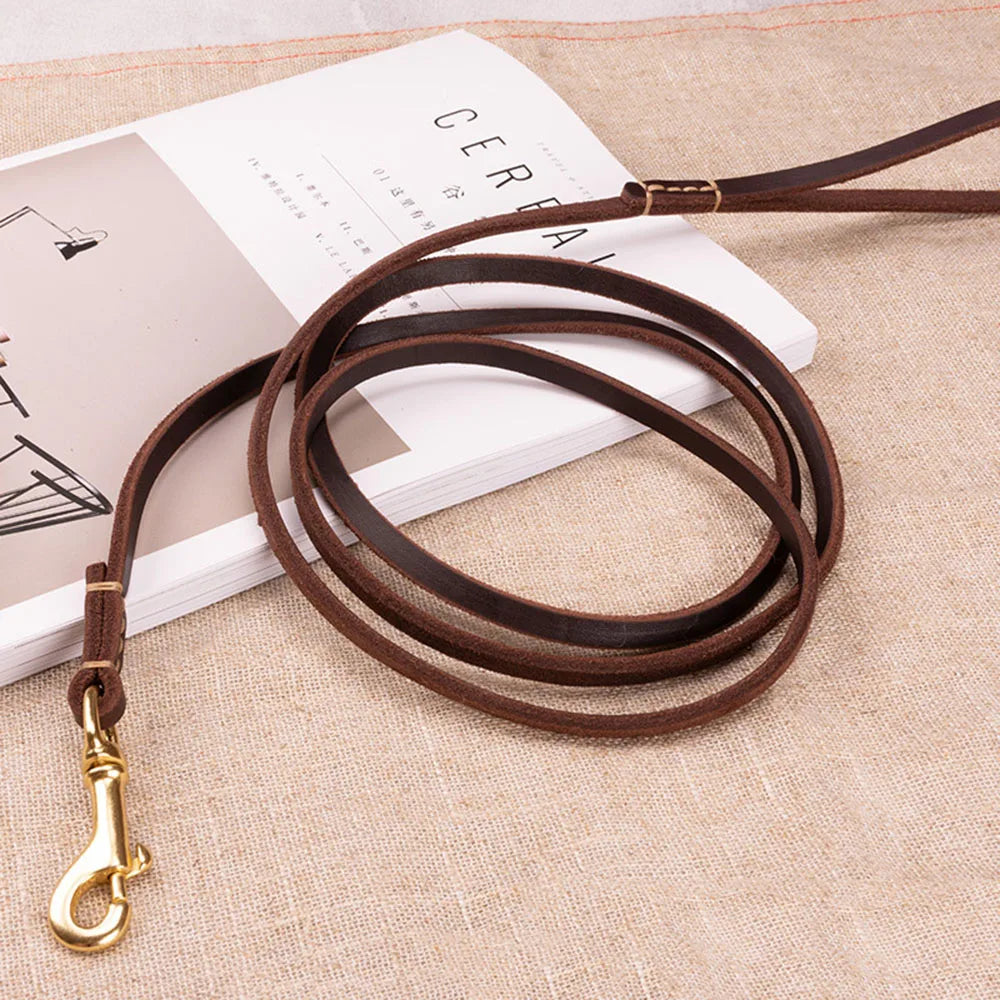 brown Handmade Leather Leash for Small Pets