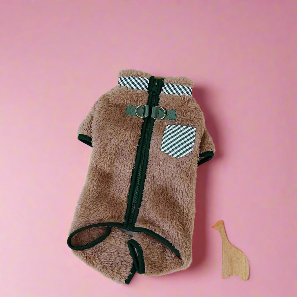 brown Winter Plush Dog Jumpsuit