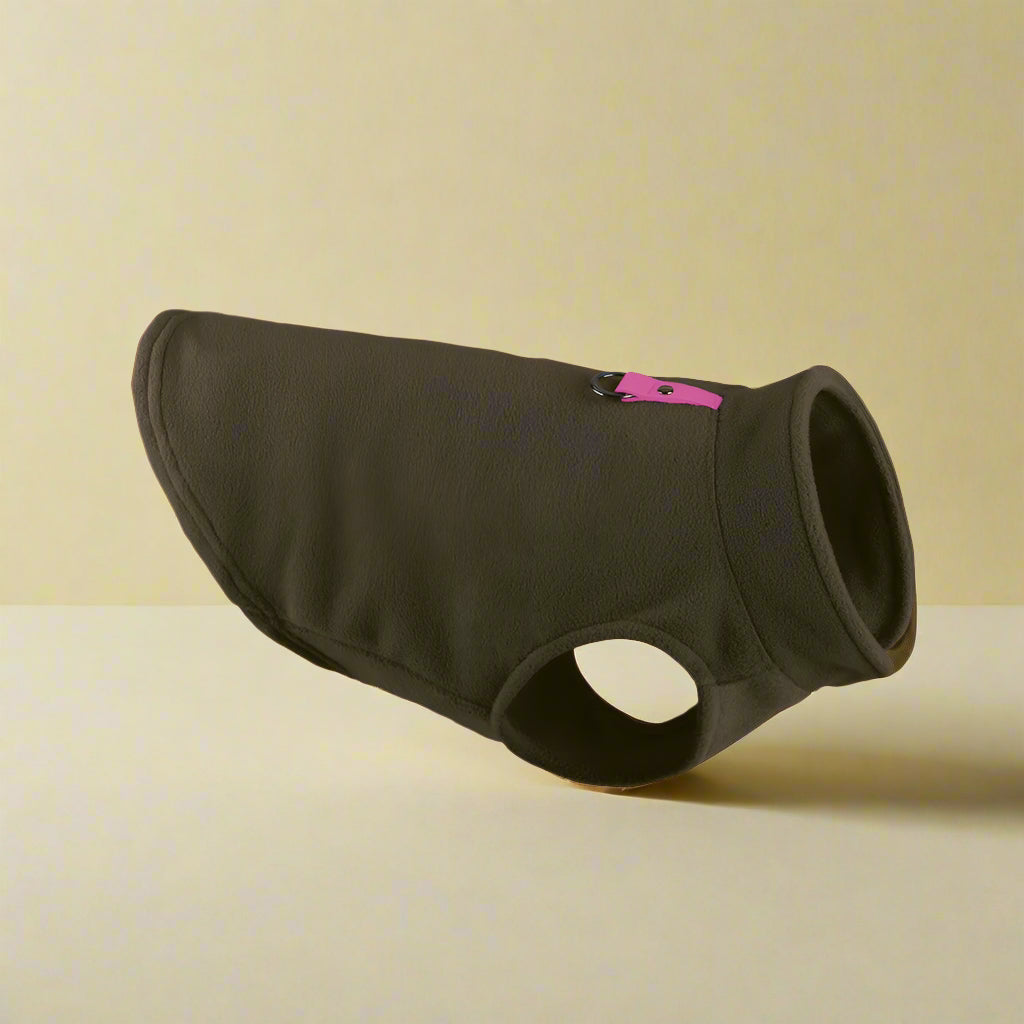 brown Fleece Vest Dog Jacket with Leash Ring