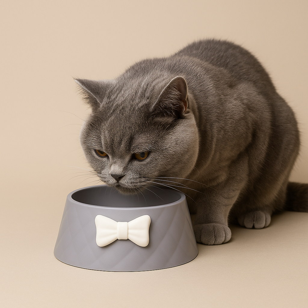 cat feeder Princess Pet Bowl – Bowknot Dog & Cat Feeder - Gray