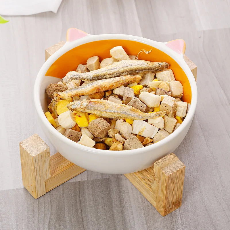 cat food 
 Raised Ceramic Dog Bowl – No-Spill Cartoon Pet Dish