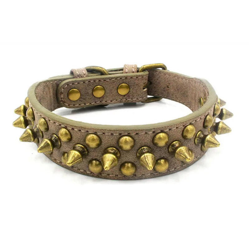 gray Spiked Leather Dog Collar for All Breeds