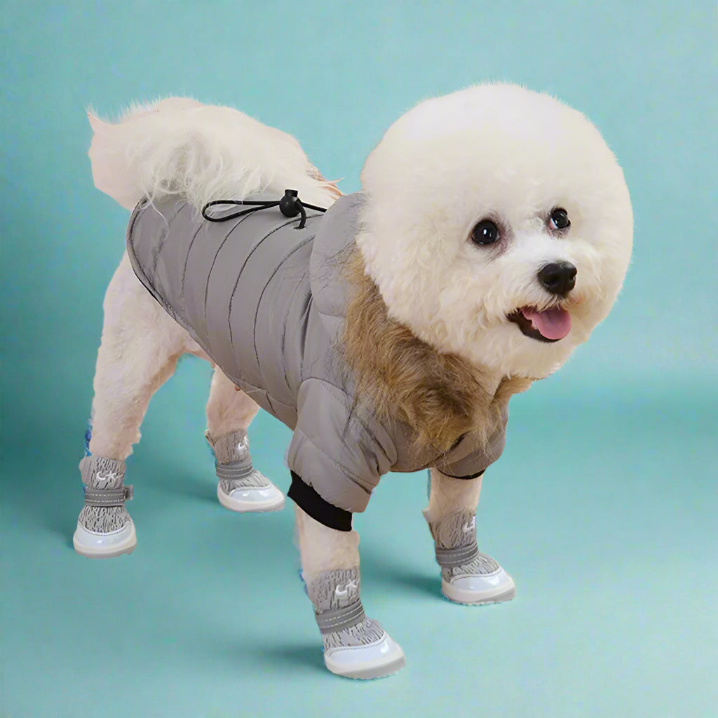 gray Warm Padded Winter Dog Coat
