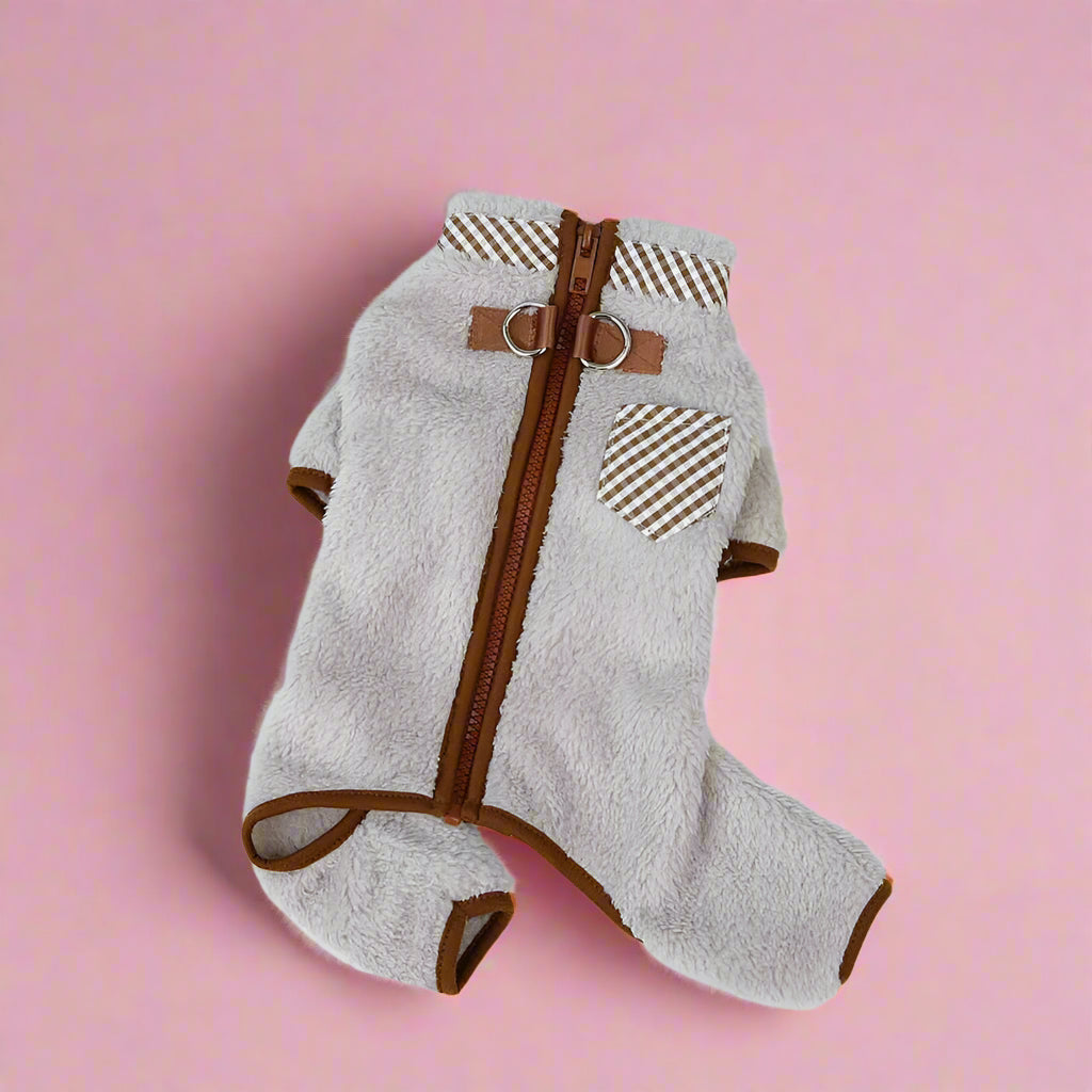 gray Winter Plush Dog Jumpsuit for Small Pets