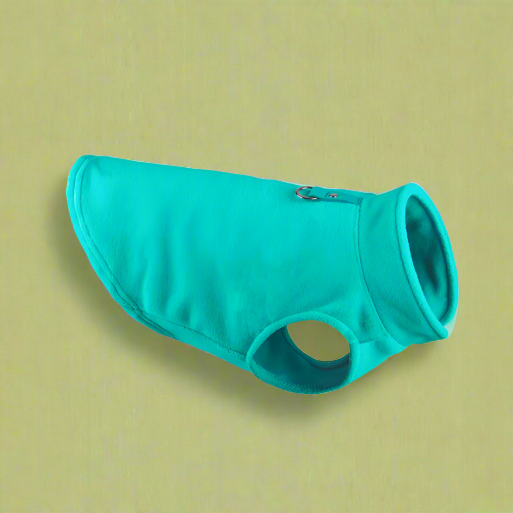 green Fleece Vest Dog Jacket with Leash Ring