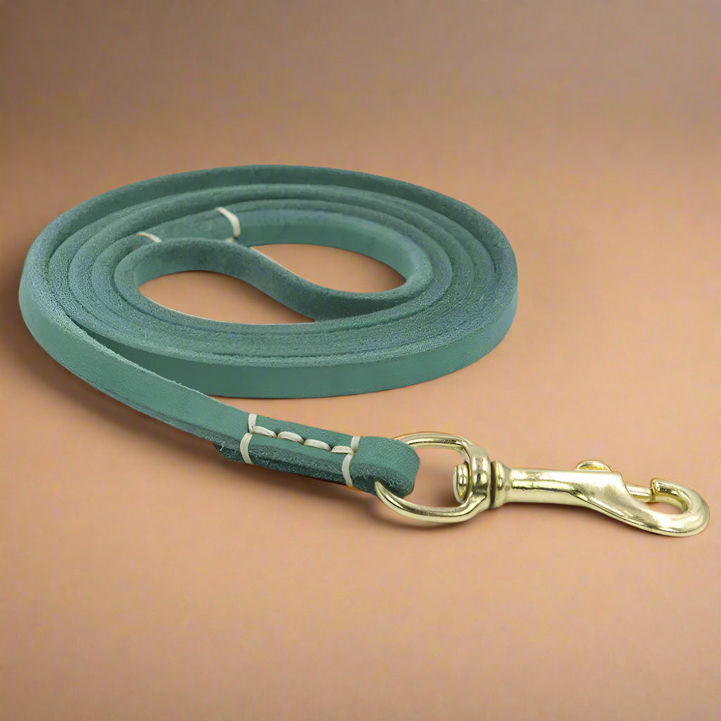 green Handmade Leather Leash for Small Pets