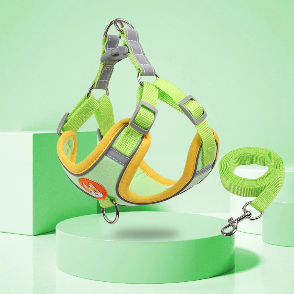 green Reflective Step-In Dog Harness & Leash Set