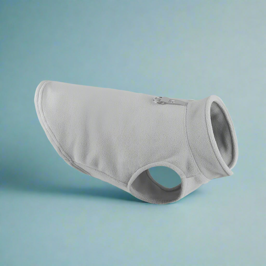 grey Fleece Vest Dog Jacket with Leash Ring