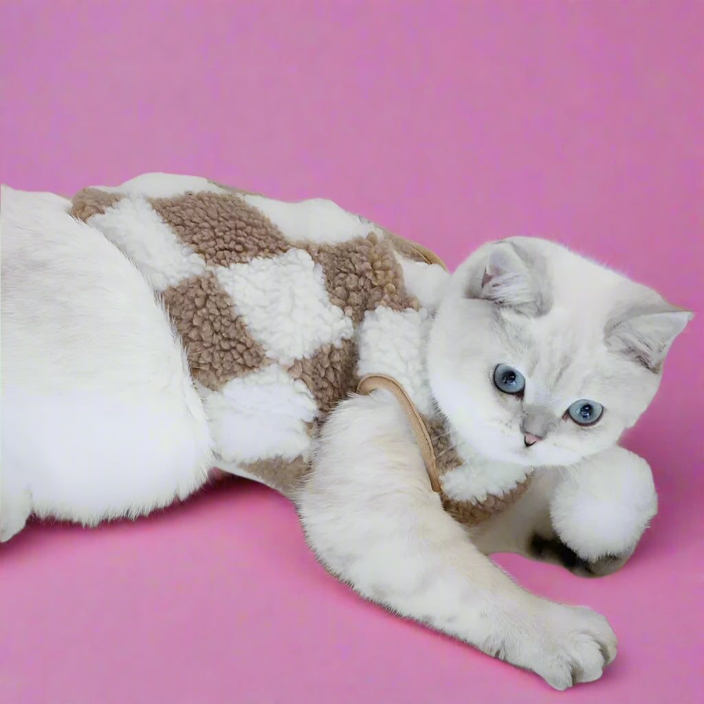 pet clothing Fashion Plaid Cat Jacket for Cold Weather