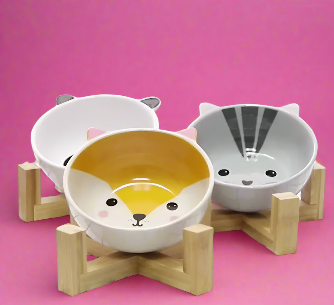 pet feeder
 Raised Ceramic Dog Bowl – No-Spill Cartoon Pet Dish