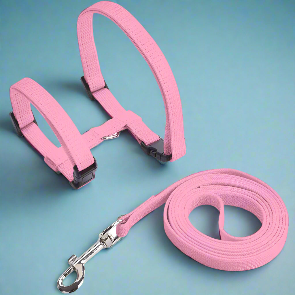 pink Adjustable Cat Harness Leash Set