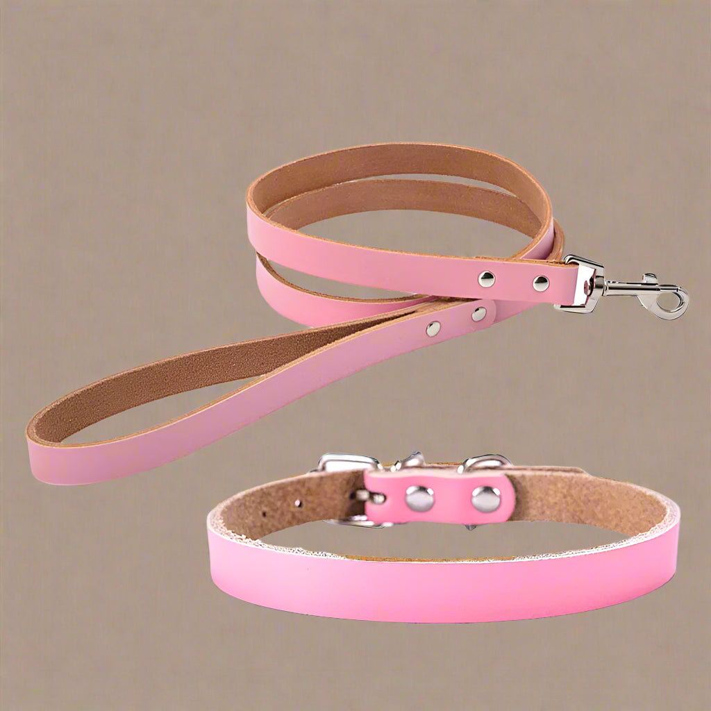 pink Adjustable Genuine Leather Dog Collar