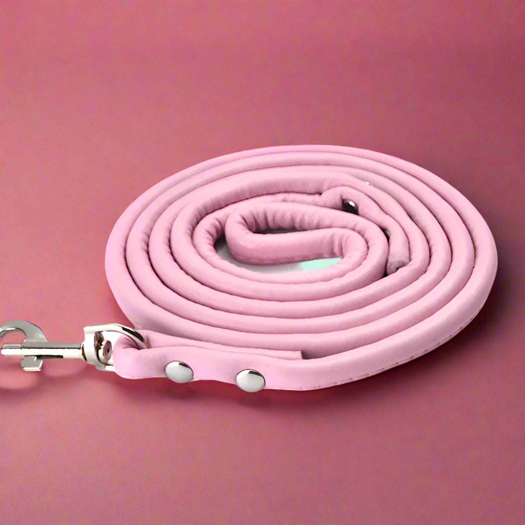 pink Colorful PU Rolled Dog Leash for Small Breeds