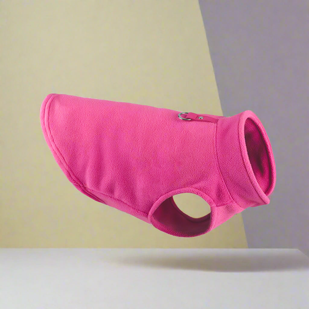 pink Fleece Vest Dog Jacket with Leash Ring