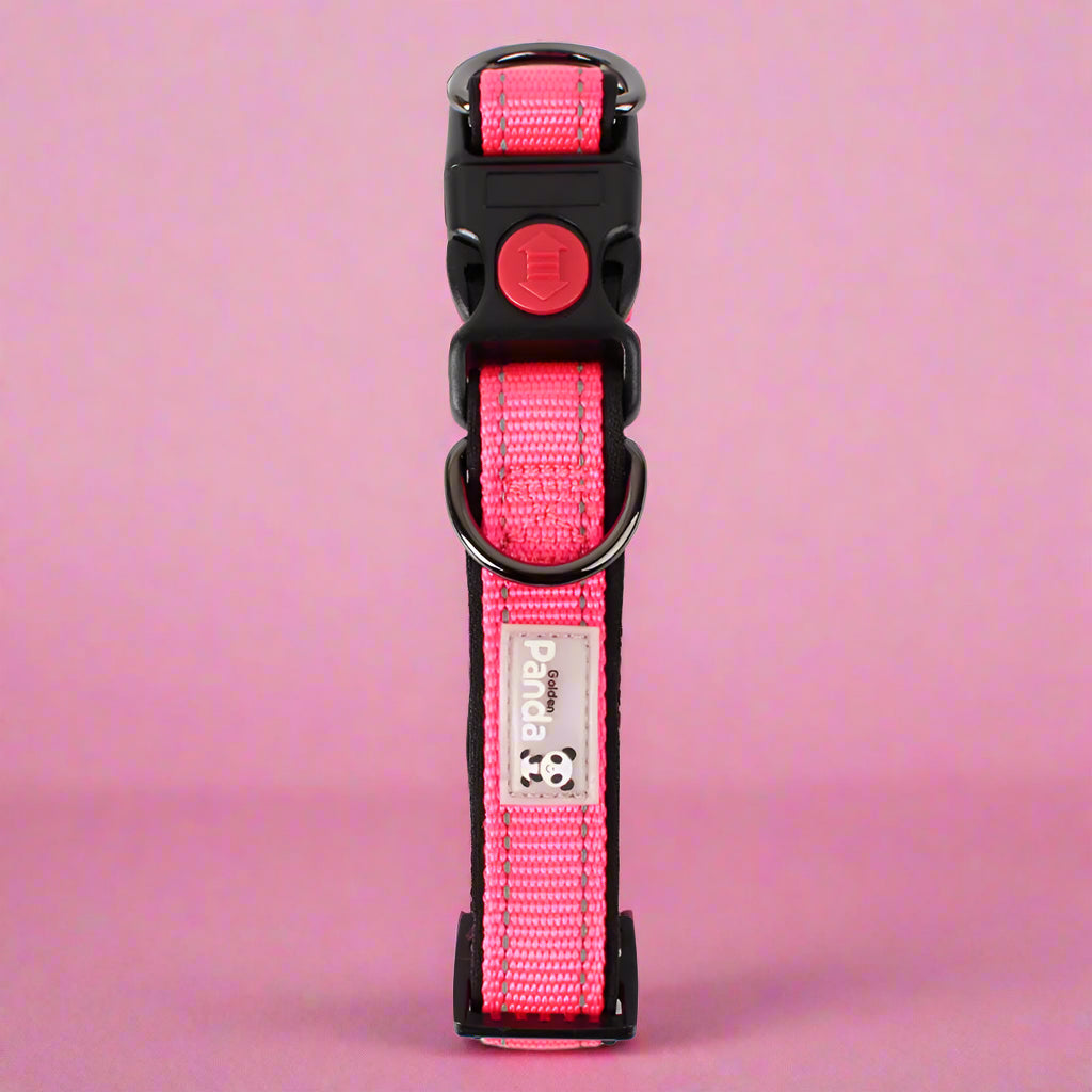 pink Reflective Soft Padded Nylon Dog Collar