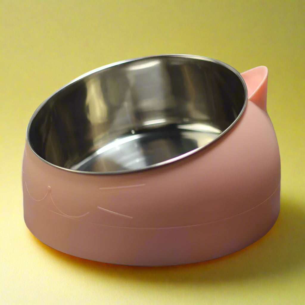 pink Tilted Pet Bowl Non-Slip Raised Cat Dog Feeder