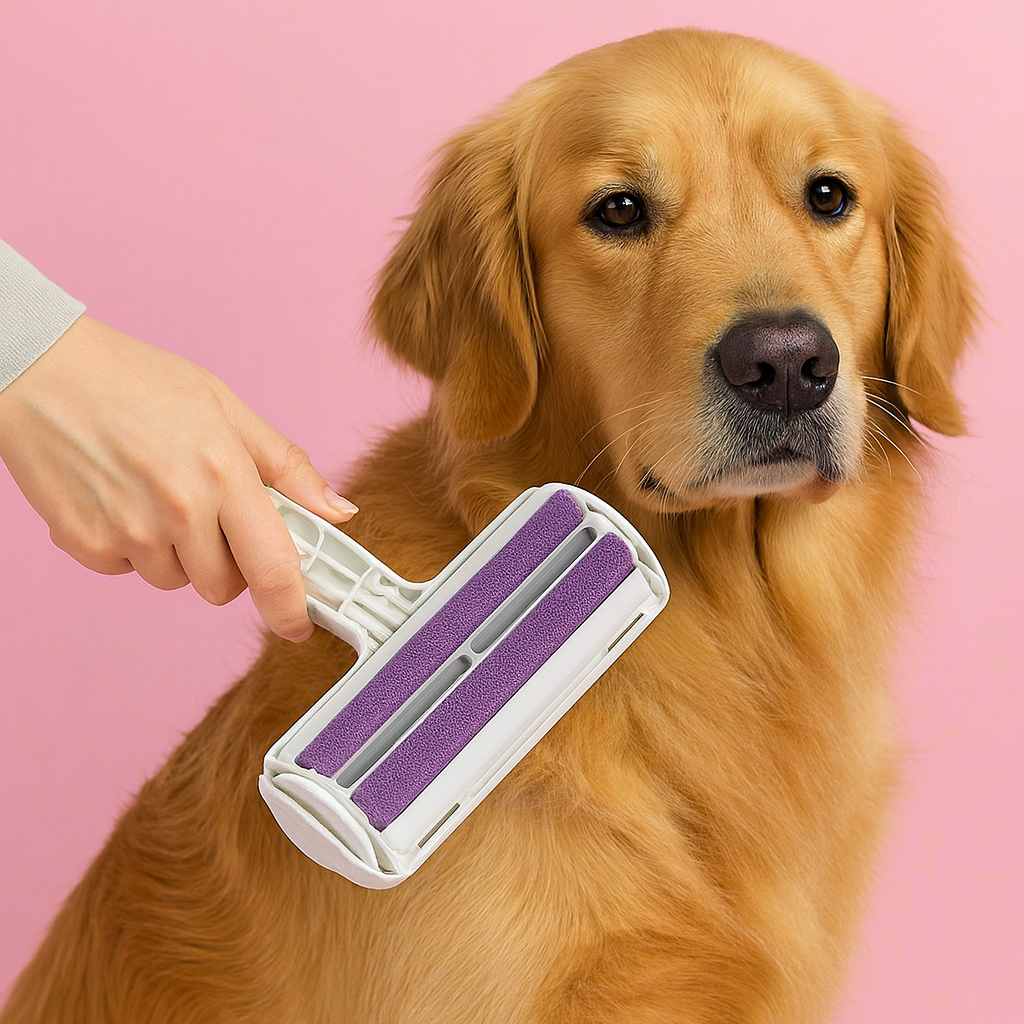 purple Pet Hair Remover Roller Brush for Dogs & Cats