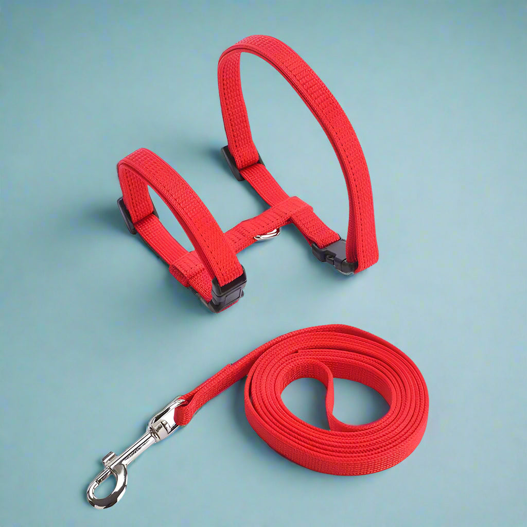 red Adjustable Cat Harness Leash Set