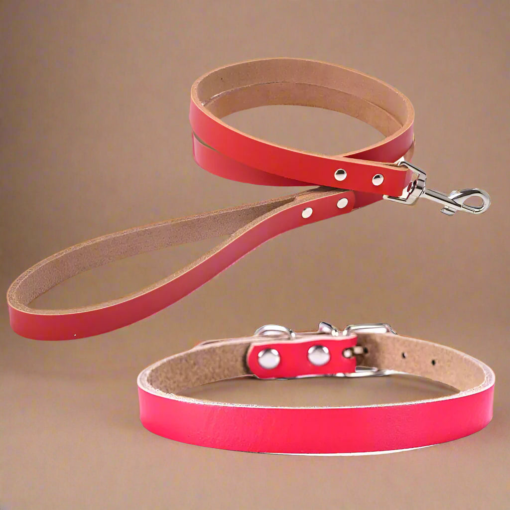 red Adjustable Genuine Leather Dog Collar