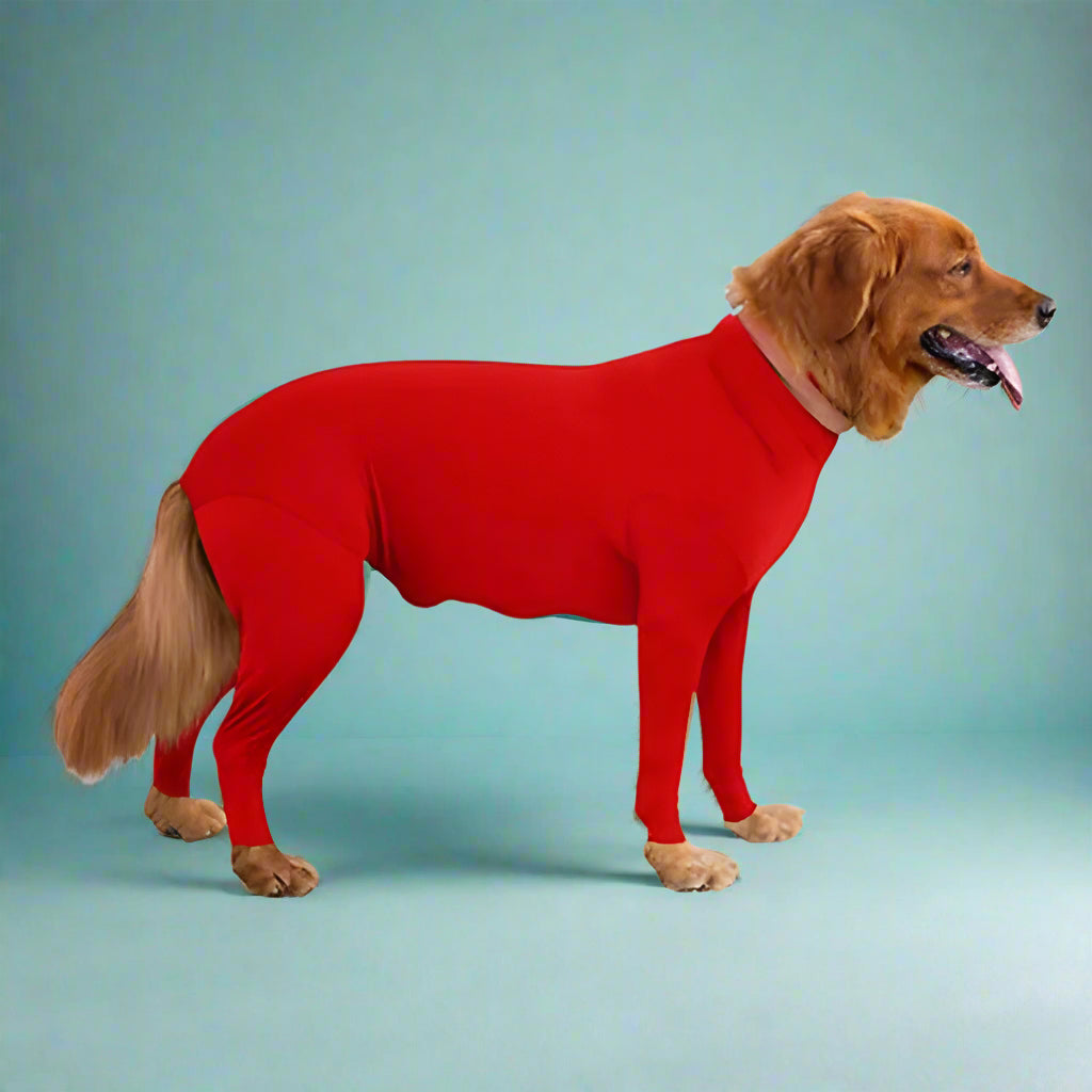 red Anxiety-Calming Dog Jumpsuit Onesie