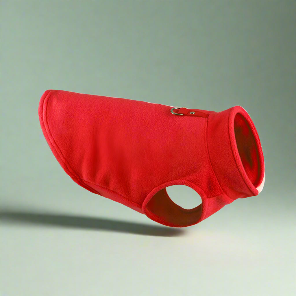 red Fleece Vest Dog Jacket with Leash Ring