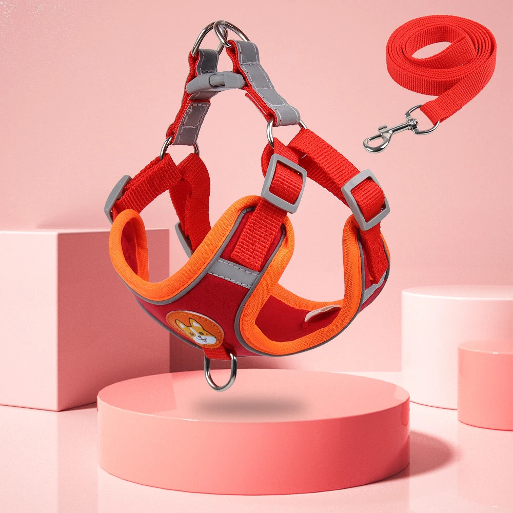 red Reflective Step-In Dog Harness & Leash Set