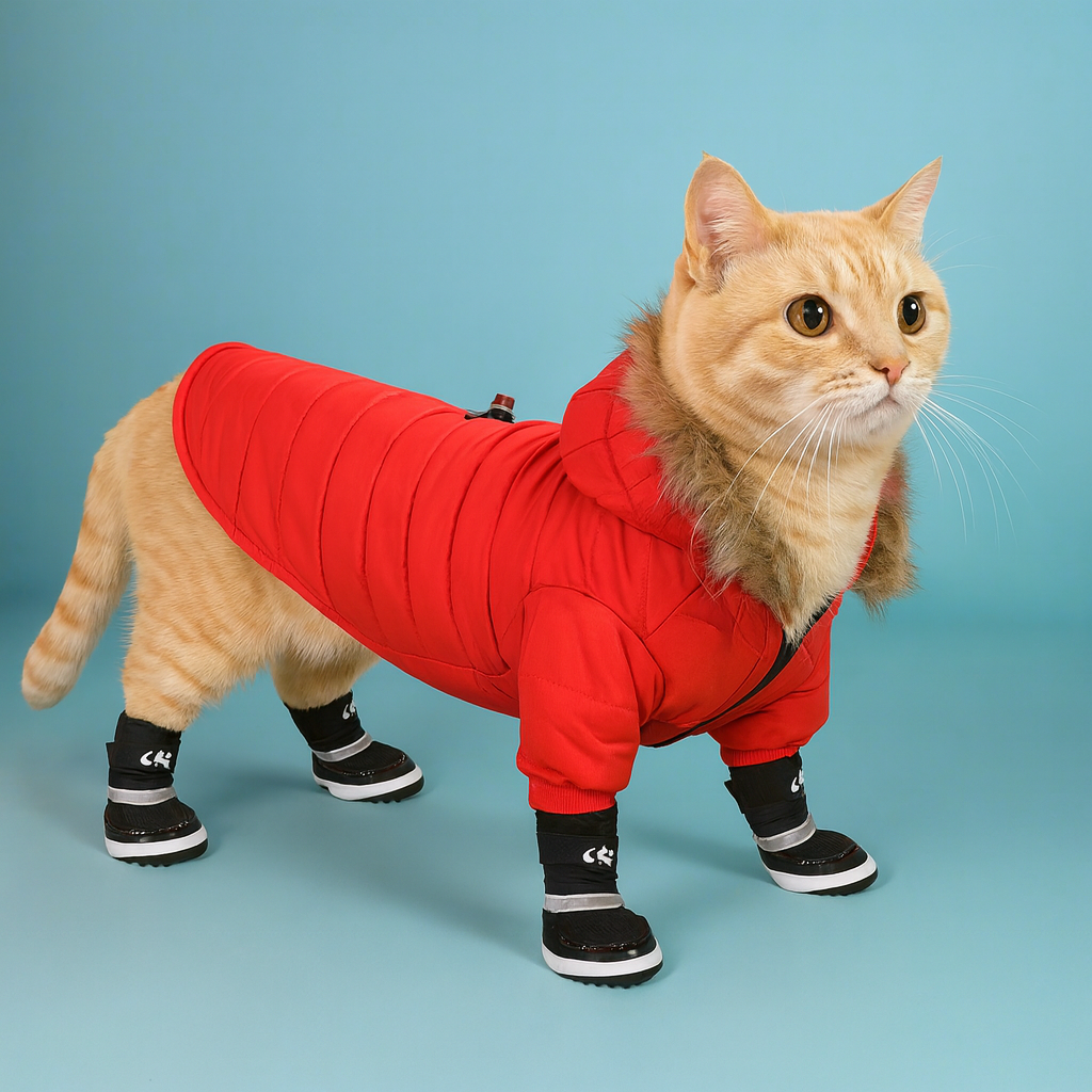 red Warm Padded Winter Dog Coat pet clothing at furrywags