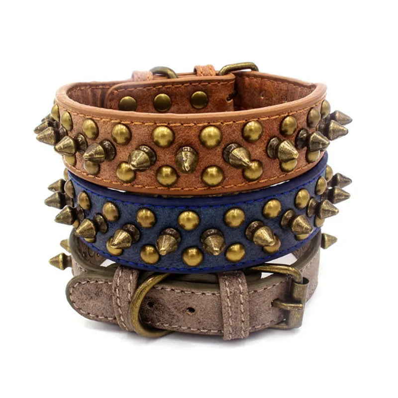 soft pet collar
 Spiked Leather Dog Collar for All Breeds