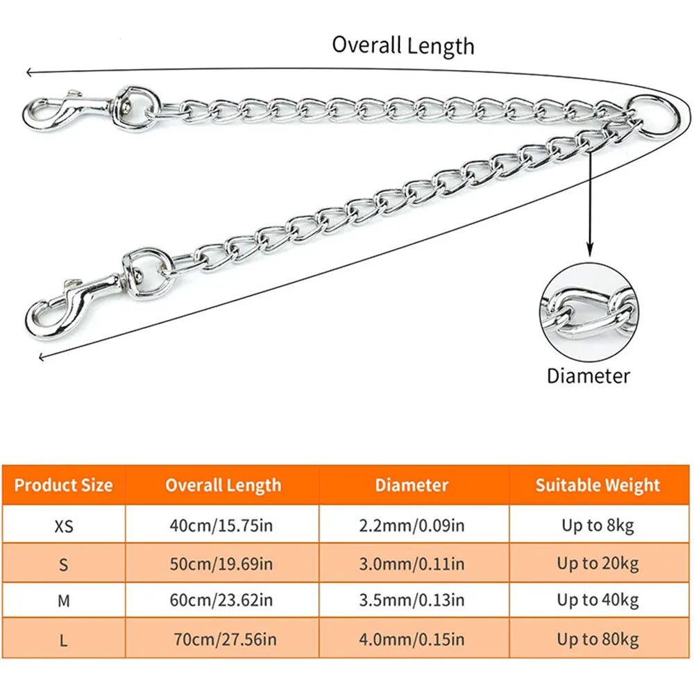two dogs metal Leash Splitter size chart