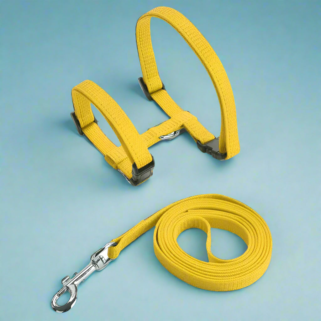 yellow Adjustable Cat Harness Leash Set