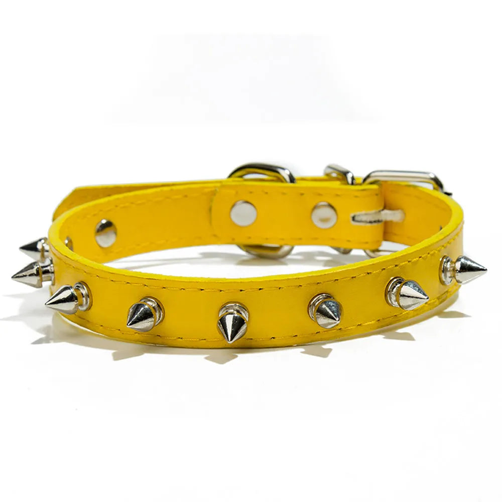 yellow Spiked PU Leather Dog Collar for Small Dogs